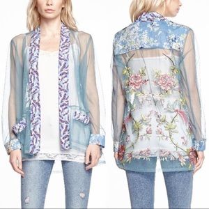 Aratta Birds Talk Mesh Kimono NWT • Small • Floral Boho Blue White Floral Mesh